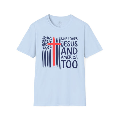 4TH Of July She Loves Jesus Flag Cross Patriotic T-Shirt