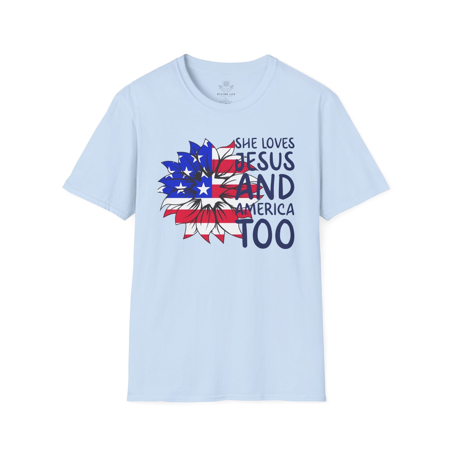 4TH Of July She Loves Jesus Flower Flag Patriotic T-Shirt