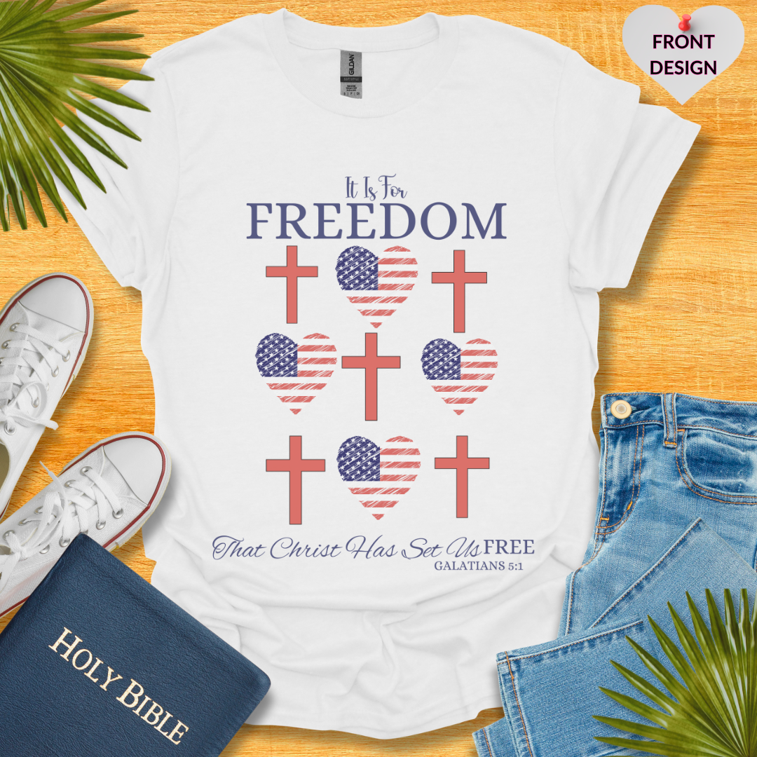 4TH Of July Freedom Bow Cross Heart Patriotic T-Shirt