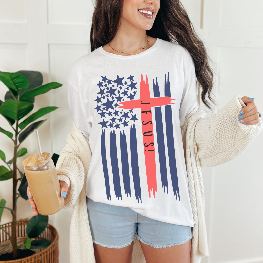 4TH Of July Jesus Flag Cross Patriotic T-Shirt