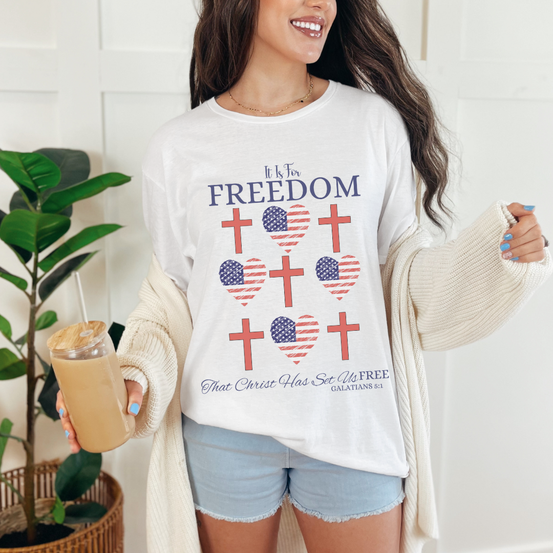 4TH Of July Freedom Bow Cross Heart Patriotic T-Shirt