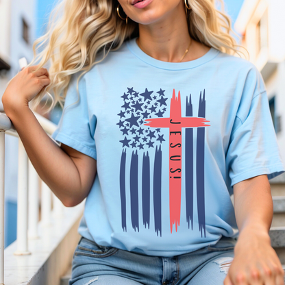 4TH Of July Jesus Flag Cross Patriotic T-Shirt