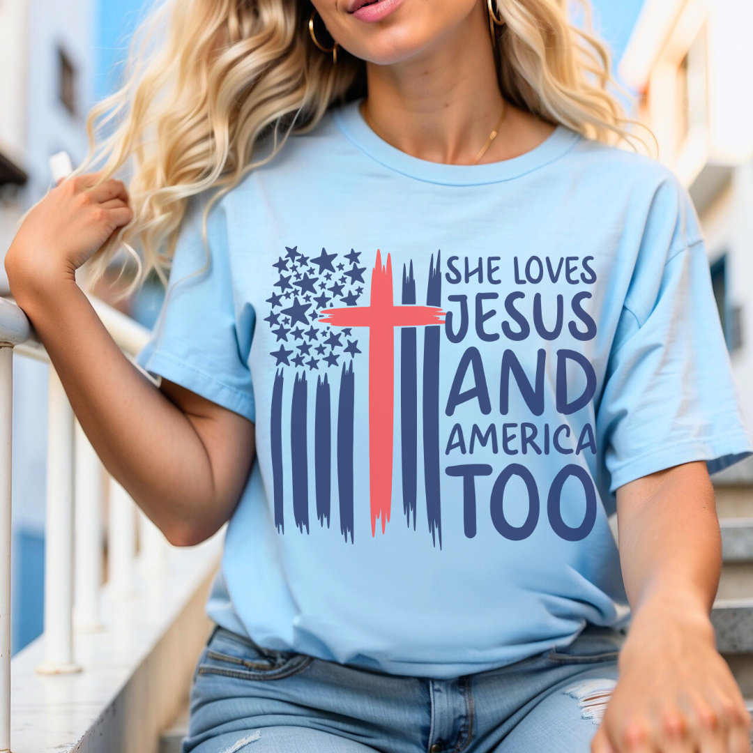 4TH Of July She Loves Jesus Flag Cross Patriotic T-Shirt