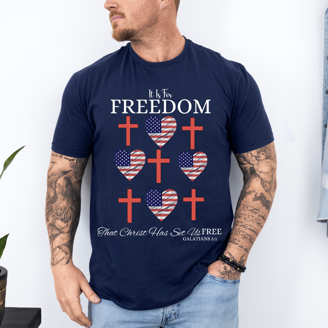 4TH Of July Freedom Bow Cross Heart Patriotic T-Shirt