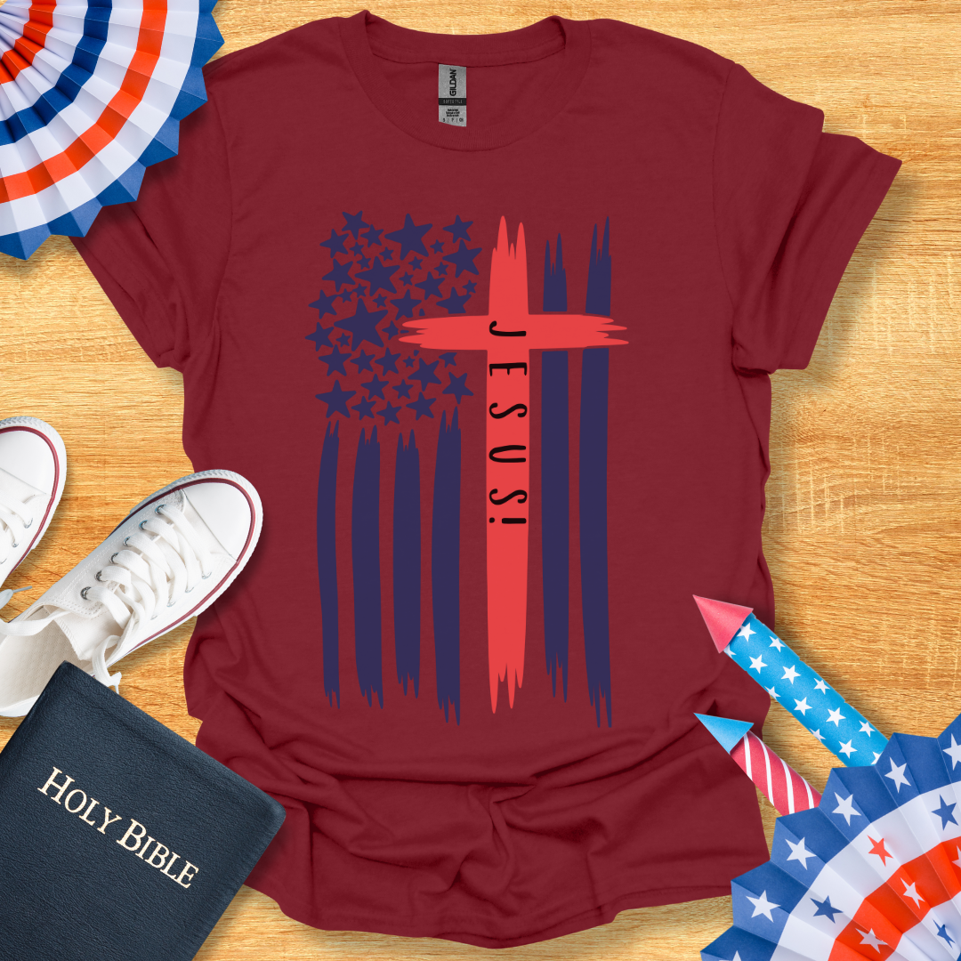 4TH Of July Jesus Flag Cross Patriotic T-Shirt