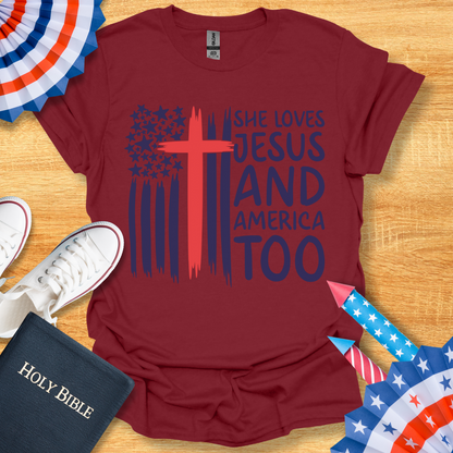 4TH Of July She Loves Jesus Flag Cross Patriotic T-Shirt