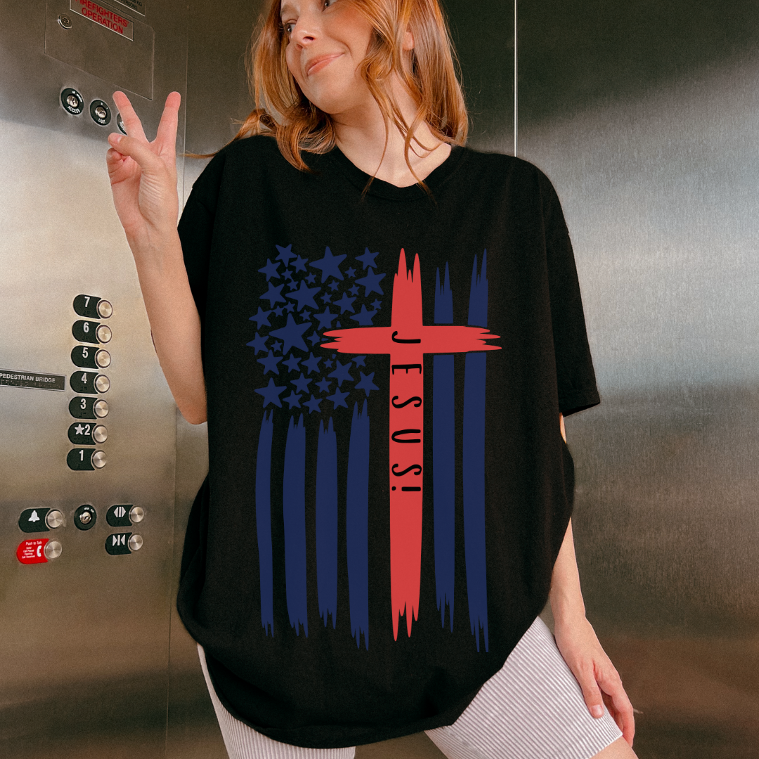 4TH Of July Jesus Flag Cross Patriotic T-Shirt