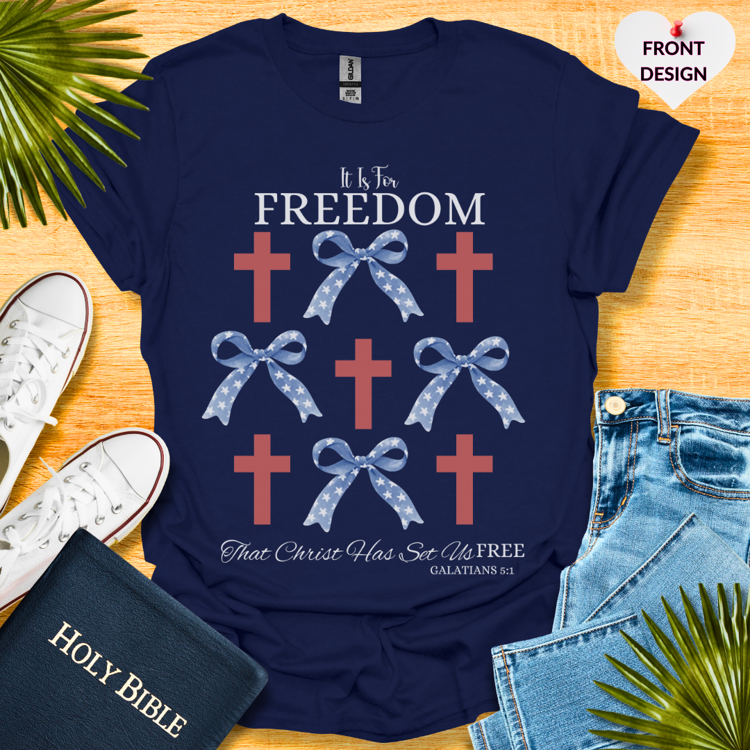 4TH Of July Freedom Bow Cross Patriotic T-Shirt