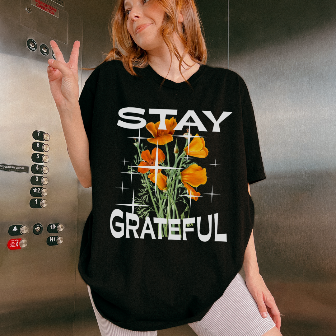 Stay Grateful Floral T-Shirt