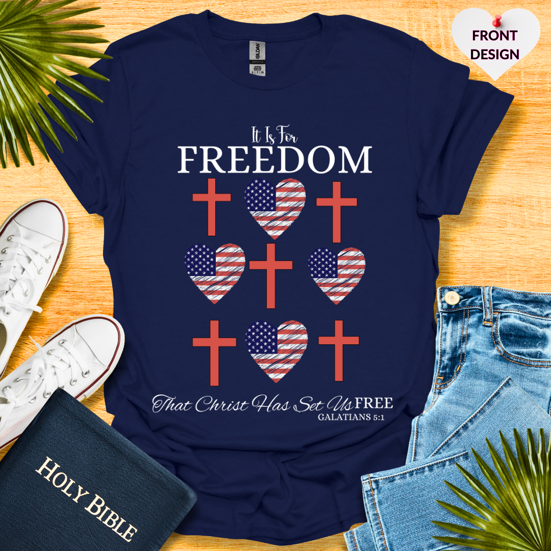 4TH Of July Freedom Bow Cross Heart Patriotic T-Shirt