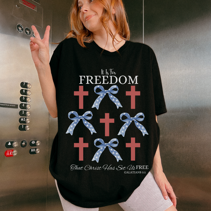 4TH Of July Freedom Bow Cross Patriotic T-Shirt