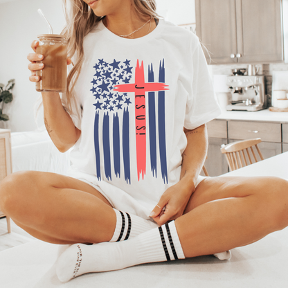 4TH Of July Jesus Flag Cross Patriotic T-Shirt