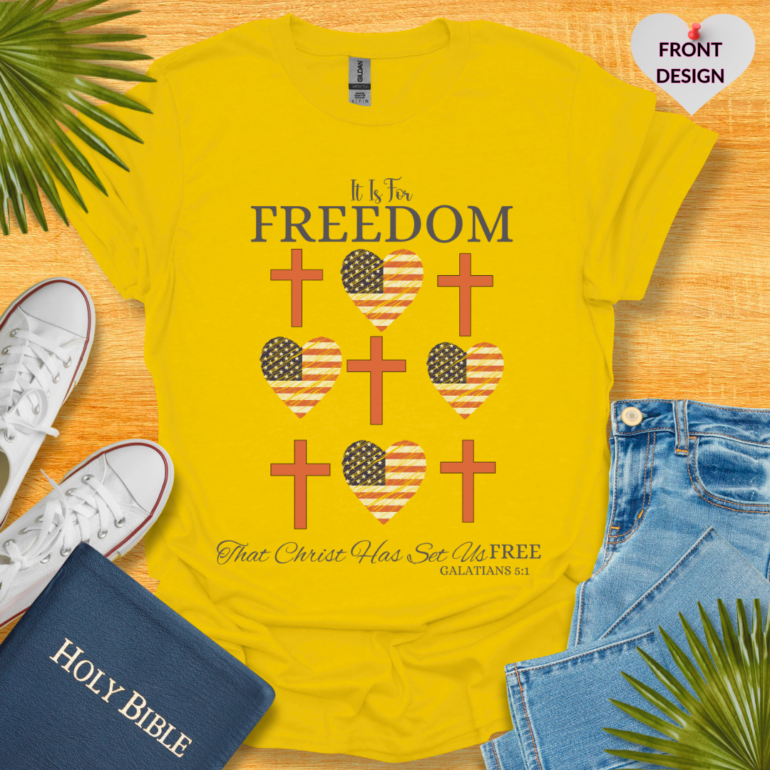 4TH Of July Freedom Bow Cross Heart Patriotic T-Shirt