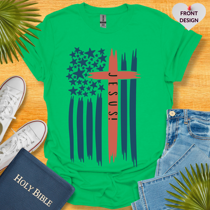 4TH Of July Jesus Flag Cross Patriotic T-Shirt