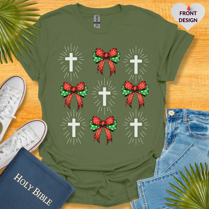 Christmas Bow Cross T-Shirt