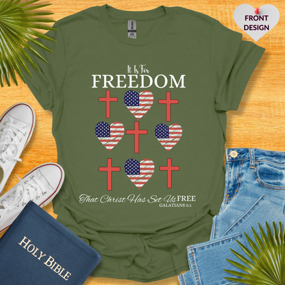 4TH Of July Freedom Bow Cross Heart Patriotic T-Shirt